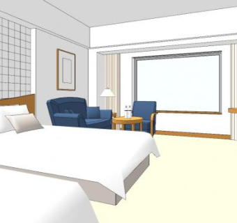 现代简约酒店双人套房SU模型下载_sketchup草图大师SKP模型
