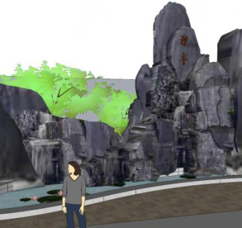大型庭院假山su模型下载_sketchup草图大师SKP模型