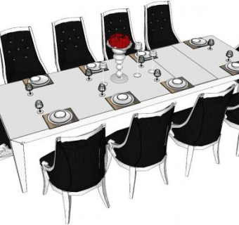 十人餐桌su模型下载_sketchup草图大师SKP模型