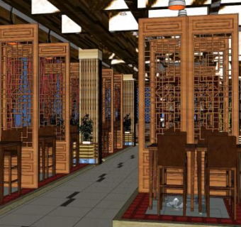 古建筑餐厅su模型下载_sketchup草图大师SKP模型