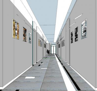 现代走廊过道设计SU模型下载_sketchup草图大师SKP模型