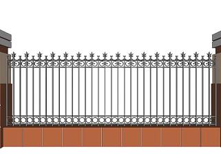 围墙铁艺栏杆su模型下载_sketchup草图大师SKP模型