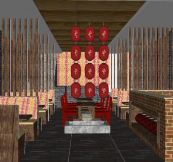 中式小型餐厅SU模型下载_sketchup草图大师SKP模型