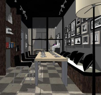 现代工业风西餐厅SU模型下载_sketchup草图大师SKP模型