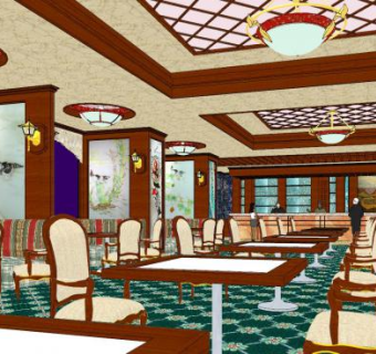 美式茶楼SU模型下载_sketchup草图大师SKP模型