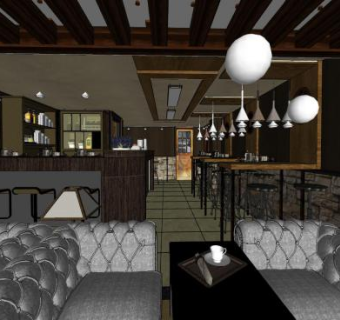 工业风音乐餐吧SU模型下载_sketchup草图大师SKP模型