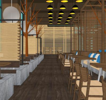 新中式餐厅装修sketchup模型下载_sketchup草图大师SKP模型