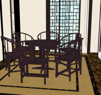 新中式餐厅室内sketchup模型下载_sketchup草图大师SKP模型