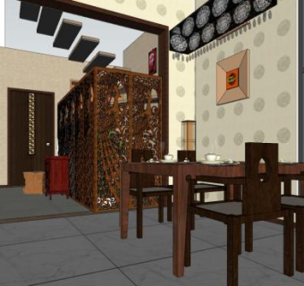 小型中式餐厅SU模型下载_sketchup草图大师SKP模型