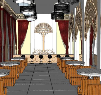 欧式古典西餐厅SU模型下载_sketchup草图大师SKP模型