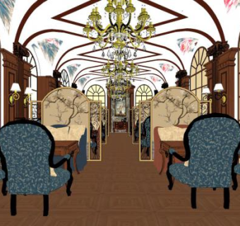 欧式轻奢西餐厅SU模型下载_sketchup草图大师SKP模型