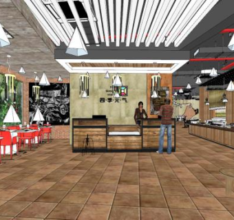 工业风西餐厅sketchup模型下载_sketchup草图大师SKP模型