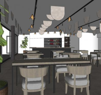 简约新中式餐厅餐饮SU模型下载_sketchup草图大师SKP模型