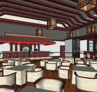 中式餐厅餐饮SU模型下载_sketchup草图大师SKP模型
