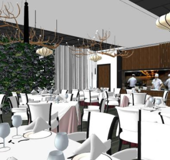 现代西餐厅餐饮店SU模型下载_sketchup草图大师SKP模型