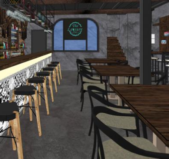 工业风清吧设计SU模型下载_sketchup草图大师SKP模型