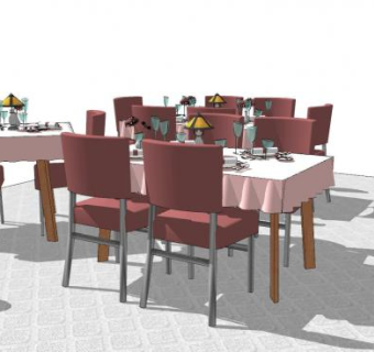 现代西餐厅餐桌SU模型下载_sketchup草图大师SKP模型