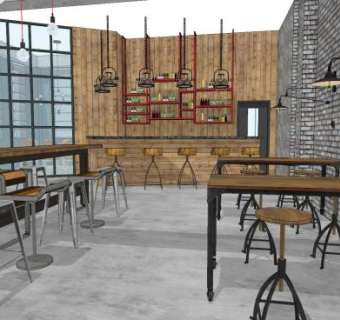 工业复古风音乐清吧SU模型下载_sketchup草图大师SKP模型