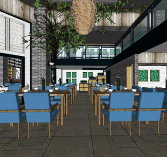 新中式大型餐厅餐饮店SU模型下载_sketchup草图大师SKP模型