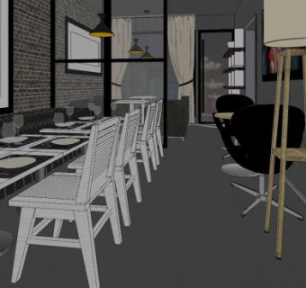 现代工业风西餐厅sketchup模型下载_sketchup草图大师SKP模型