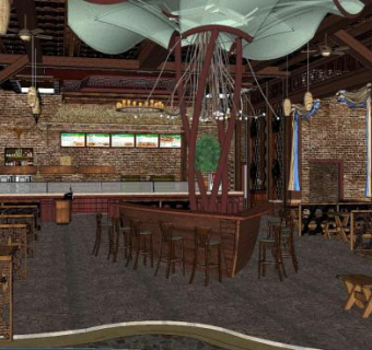 新中式复古餐厅sketchup模型下载_sketchup草图大师SKP模型