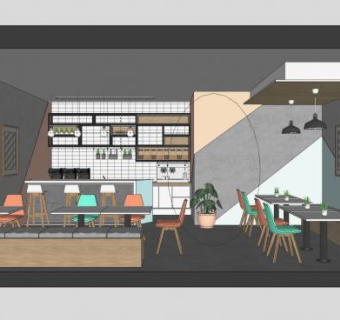 现代奶茶店室内sketchup模型下载_sketchup草图大师SKP模型