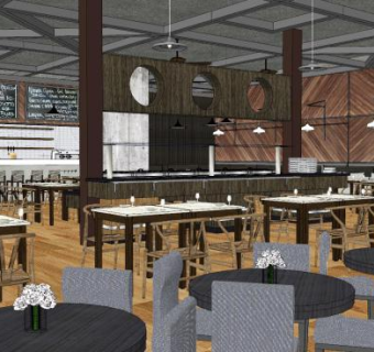 大型工业风奶茶店SU模型下载_sketchup草图大师SKP模型