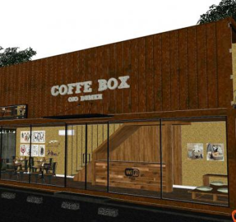 工业风咖啡店门面SU模型下载_sketchup草图大师SKP模型