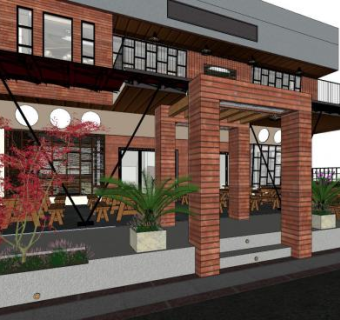 新中式奶茶店SU模型下载_sketchup草图大师SKP模型