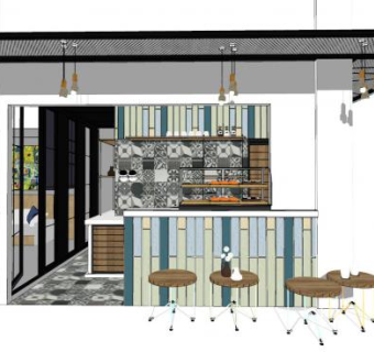 现代北欧奶茶店SU模型下载_sketchup草图大师SKP模型