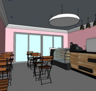 现代奶茶店粉色装修SU模型下载_sketchup草图大师SKP模型