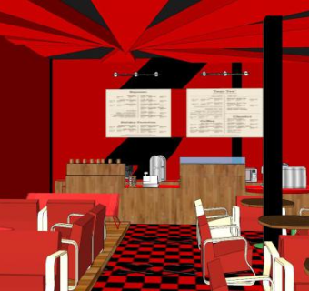 现代红黑色装修奶茶店SU模型下载_sketchup草图大师SKP模型