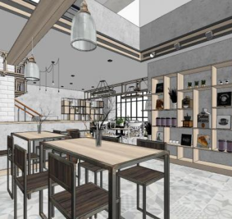 现代新中式奶茶店SU模型下载_sketchup草图大师SKP模型