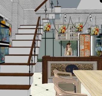 现代装修奶茶店SU模型下载_sketchup草图大师SKP模型