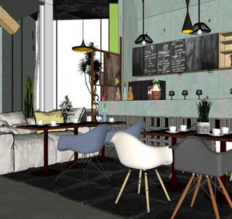 现代工业装修奶茶店SU模型下载_sketchup草图大师SKP模型