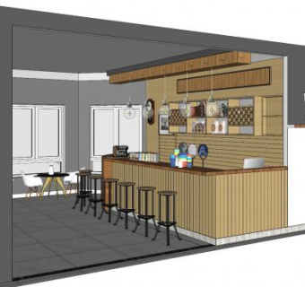 工业风装修奶茶店SU模型下载_sketchup草图大师SKP模型