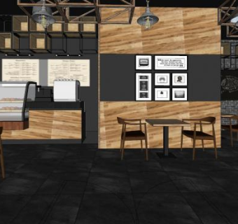 工业风奶茶甜品店SU模型下载_sketchup草图大师SKP模型