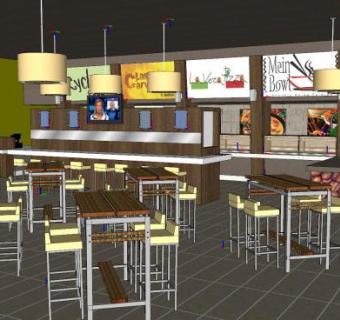 现代工业风餐厅室内SU模型下载_sketchup草图大师SKP模型