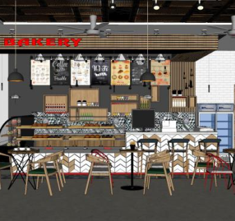工业风饮品店SU模型下载_sketchup草图大师SKP模型