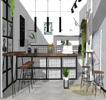 现代工业风奶茶店室内SU模型下载_sketchup草图大师SKP模型
