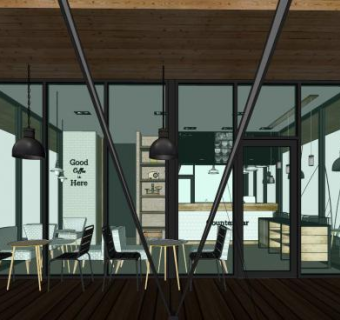 现代奶茶店北欧装修SU模型下载_sketchup草图大师SKP模型