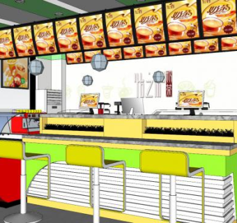 现代咖啡店吧台SU模型下载_sketchup草图大师SKP模型