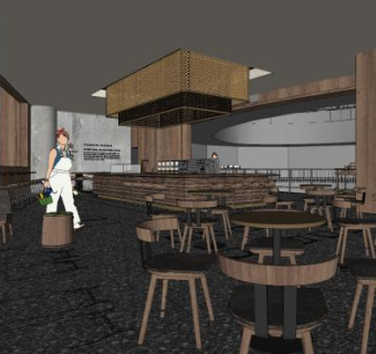 复古风格奶茶店SU模型下载_sketchup草图大师SKP模型