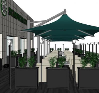 星巴克户外咖啡厅SU模型下载_sketchup草图大师SKP模型