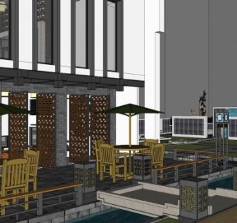 新中式咖啡厅sketchup模型下载_sketchup草图大师SKP模型