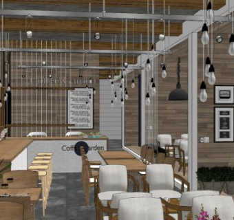 北欧咖啡馆设计SU模型下载_sketchup草图大师SKP模型