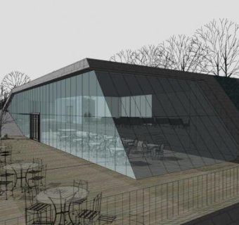 现代玻璃幕墙咖啡店SU模型下载_sketchup草图大师SKP模型