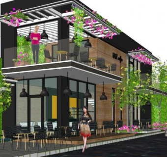 现代双层咖啡厅SU模型下载_sketchup草图大师SKP模型