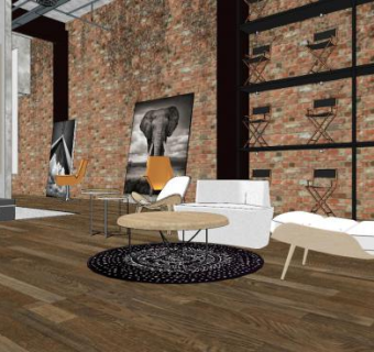 工业风装修咖啡店SU模型下载_sketchup草图大师SKP模型