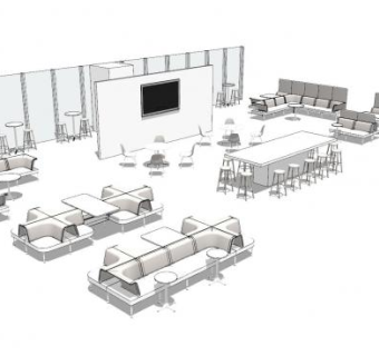 现代极简咖啡厅SU模型下载_sketchup草图大师SKP模型